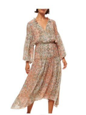 NWT Misa Los Angeles Tasia chiffon long sleeve  Floral Tiered Midi Dress sz M